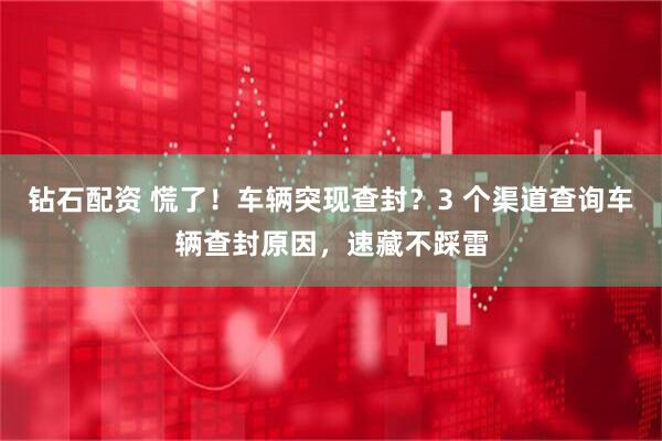 钻石配资 慌了！车辆突现查封？3 个渠道查询车辆查封原因，速藏不踩雷